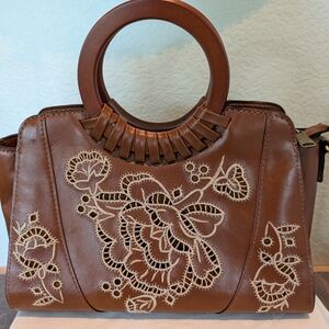 Patricia Nash Brown Embroidered Crossbody Bag